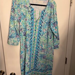 Lilly Pulitzer Blue and Green Patterned Long Sleeve Dress